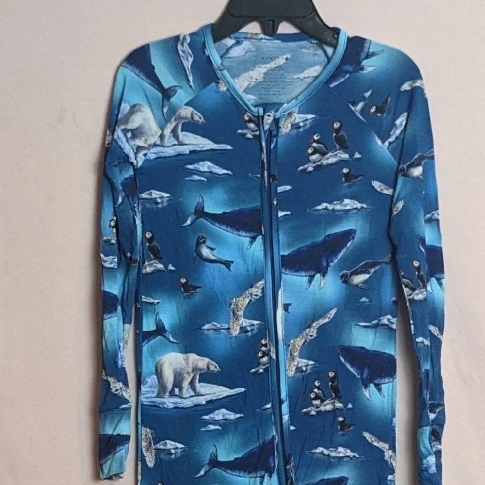 Hanlyn Blue Underwater Print One Piece Pajama Set size 4T